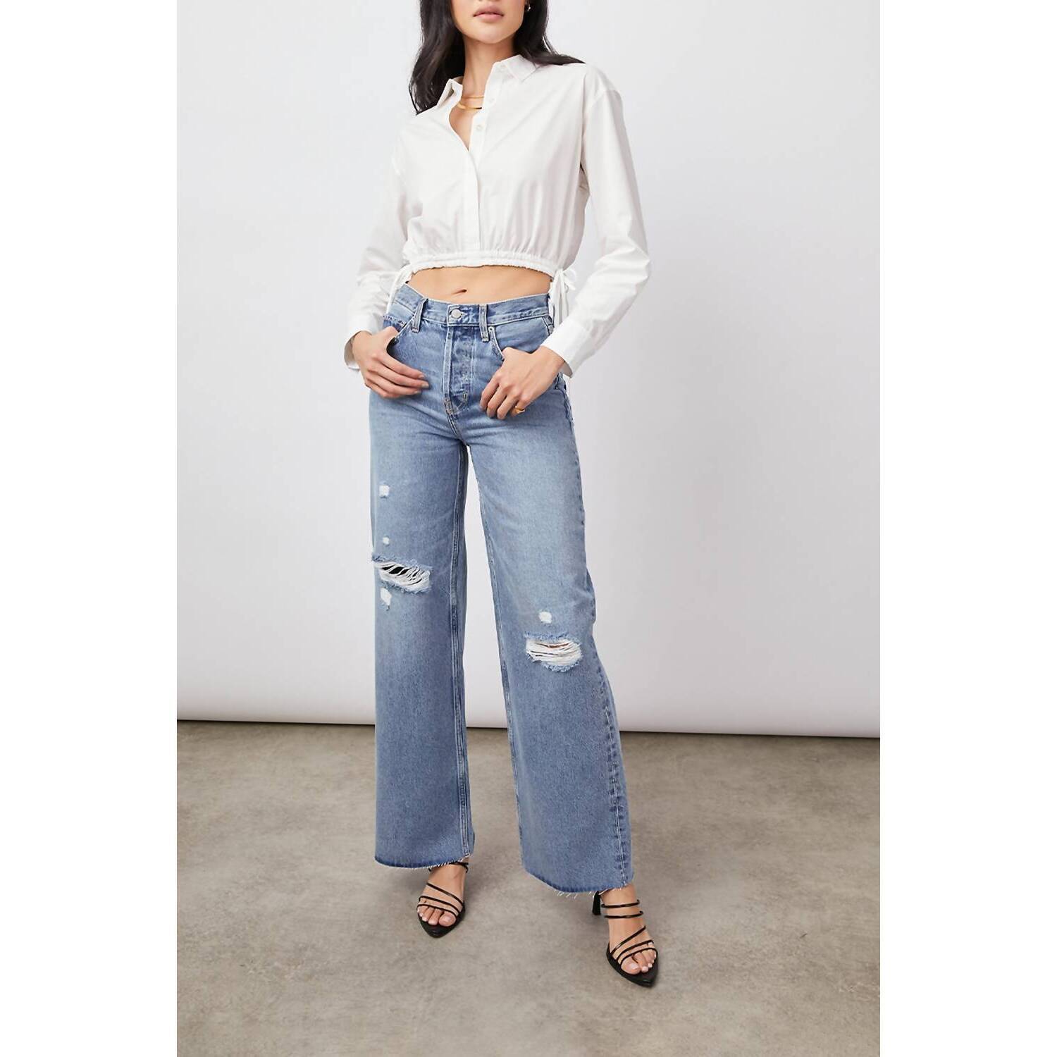 New Rails Getty High Rise Wide Leg Distress Jean In Breezy Blue